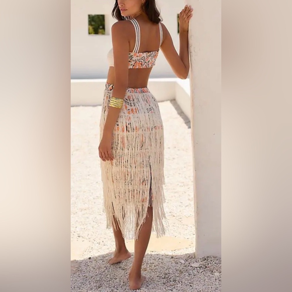 Anthropologie Linen Fringe Column Midi Dress
 – Never Worn No Tags - Picture 2 of 5
